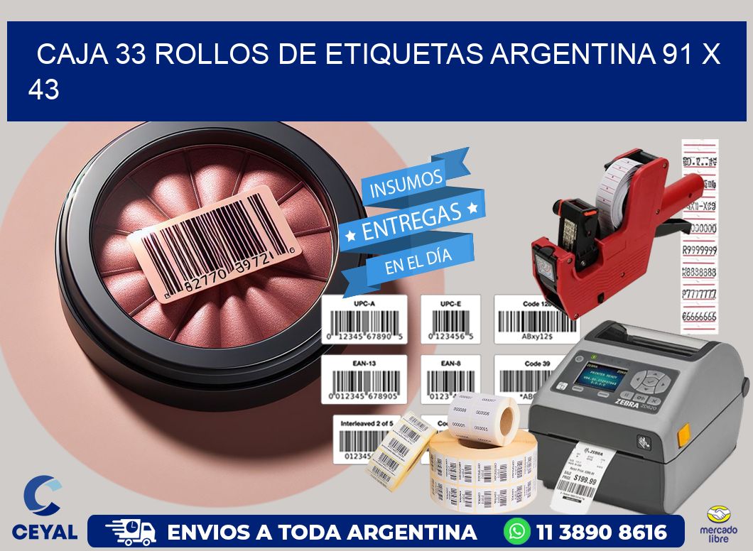 CAJA 33 ROLLOS DE ETIQUETAS ARGENTINA 91 x 43