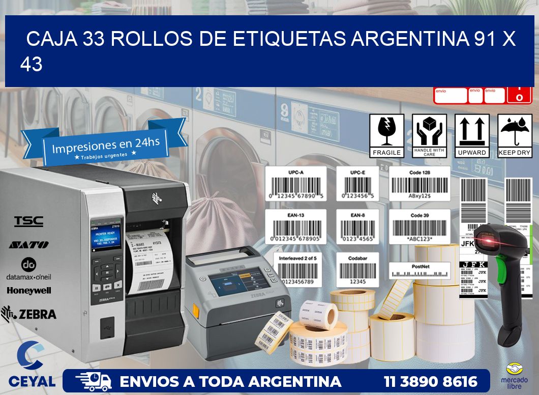 CAJA 33 ROLLOS DE ETIQUETAS ARGENTINA 91 x 43
