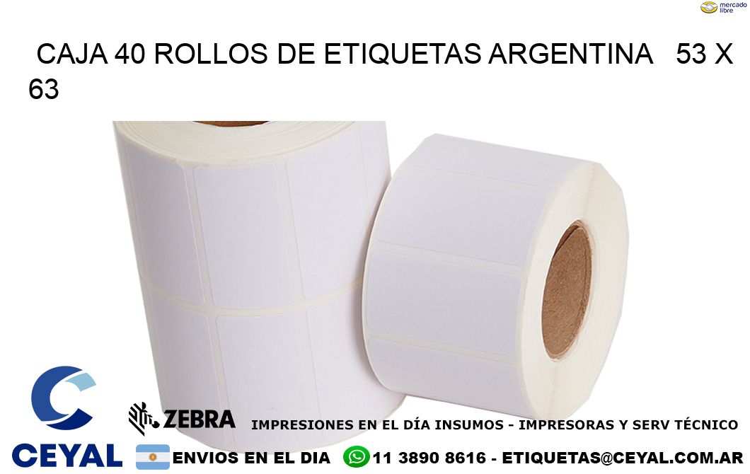 CAJA 40 ROLLOS DE ETIQUETAS ARGENTINA   53 x 63