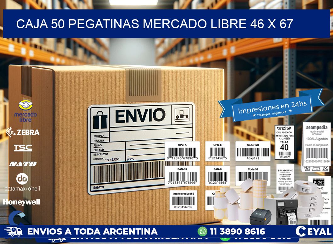 CAJA 50 PEGATINAS MERCADO LIBRE 46 x 67