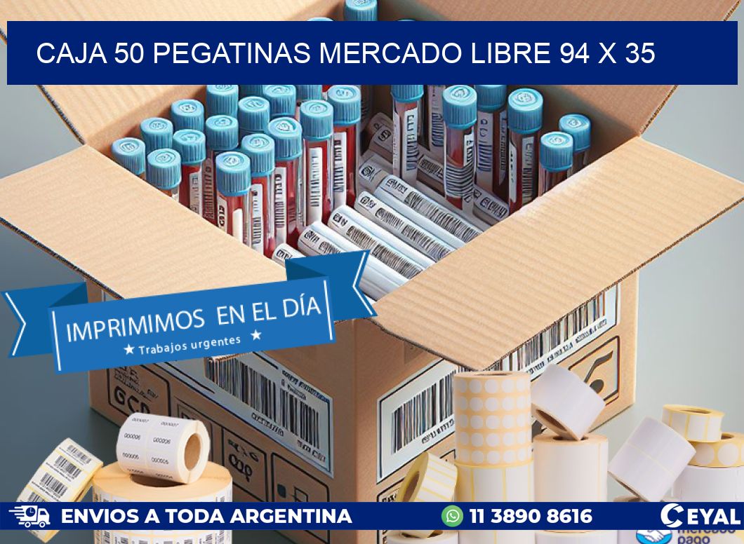 CAJA 50 PEGATINAS MERCADO LIBRE 94 x 35