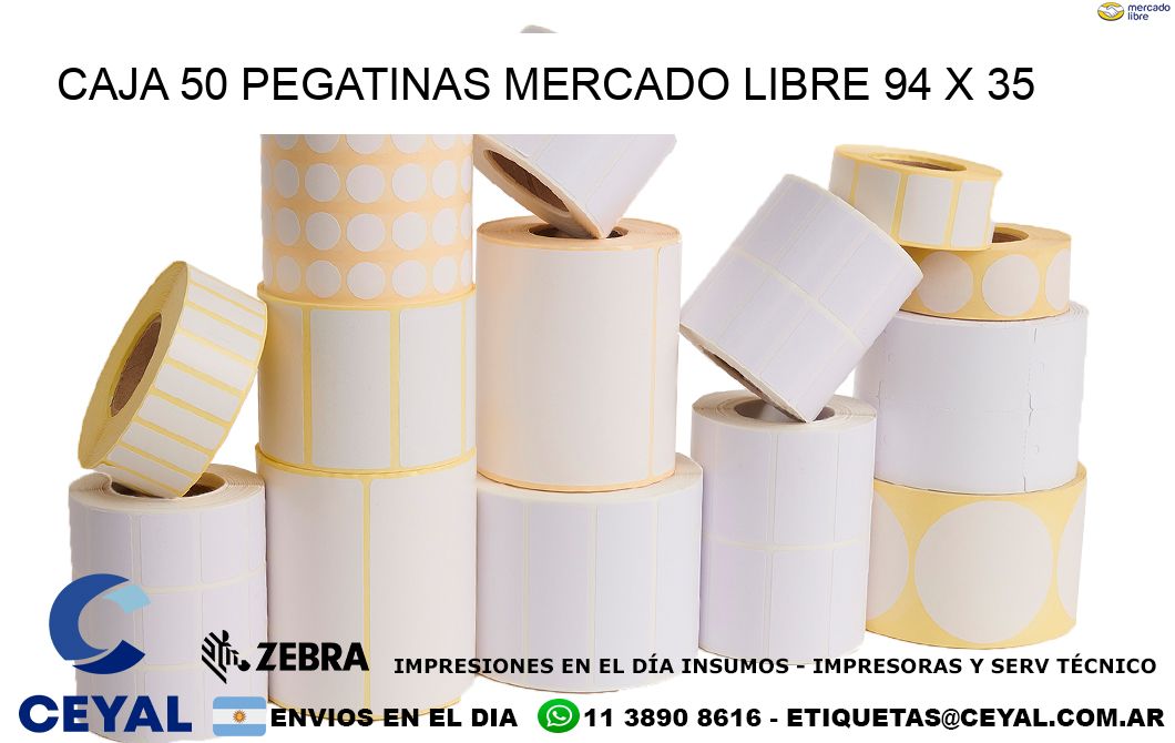 CAJA 50 PEGATINAS MERCADO LIBRE 94 x 35