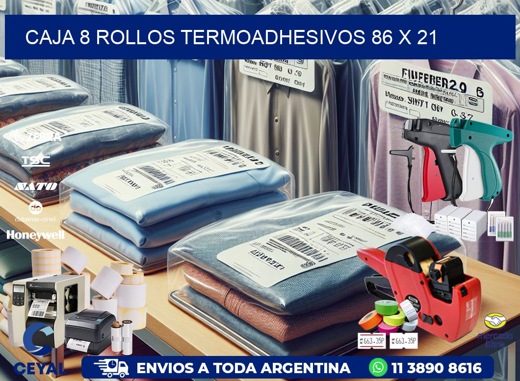 CAJA 8 ROLLOS TERMOADHESIVOS 86 x 21