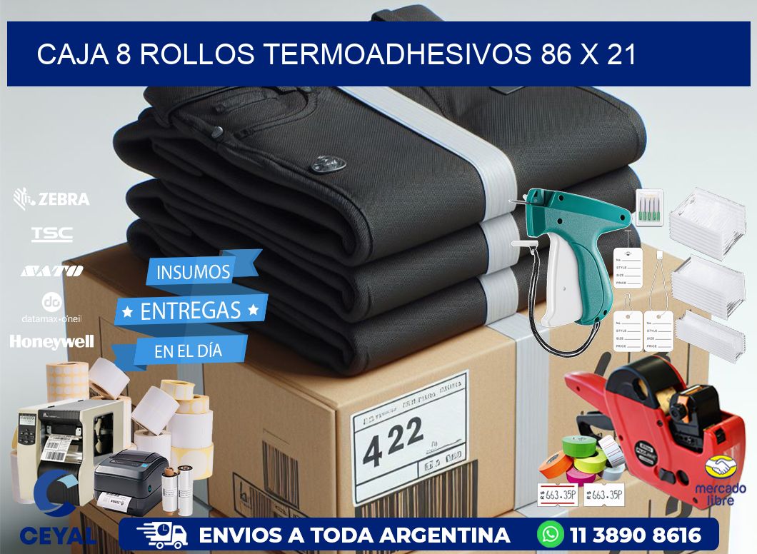 CAJA 8 ROLLOS TERMOADHESIVOS 86 x 21