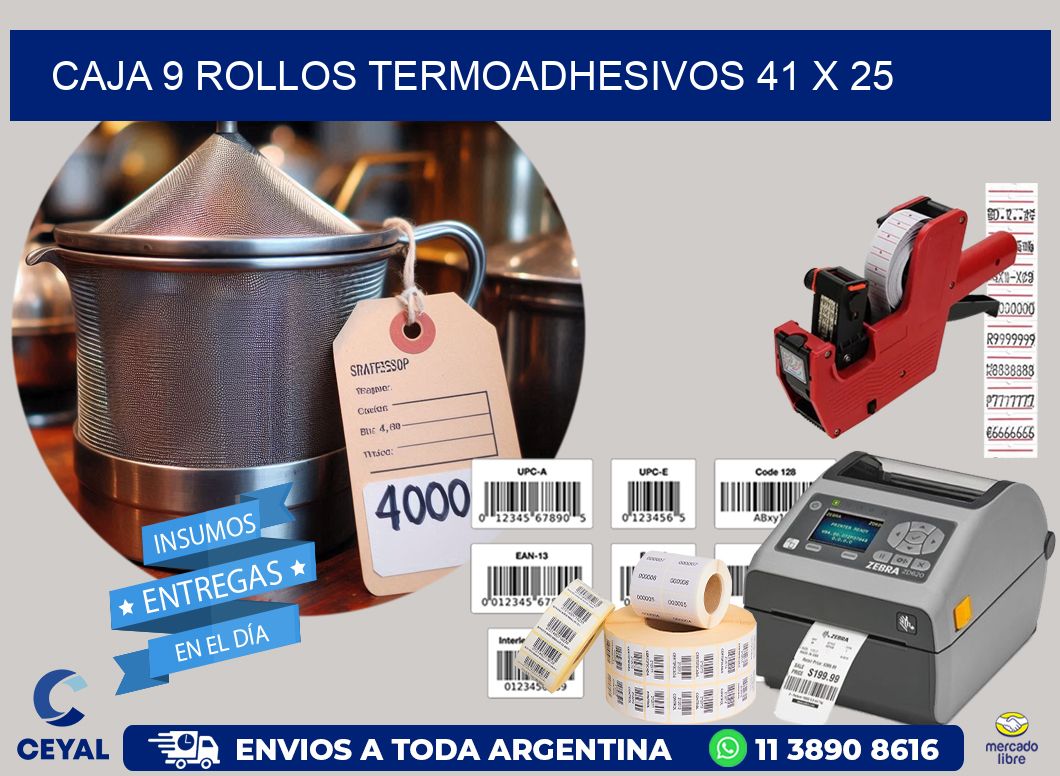 CAJA 9 ROLLOS TERMOADHESIVOS 41 x 25