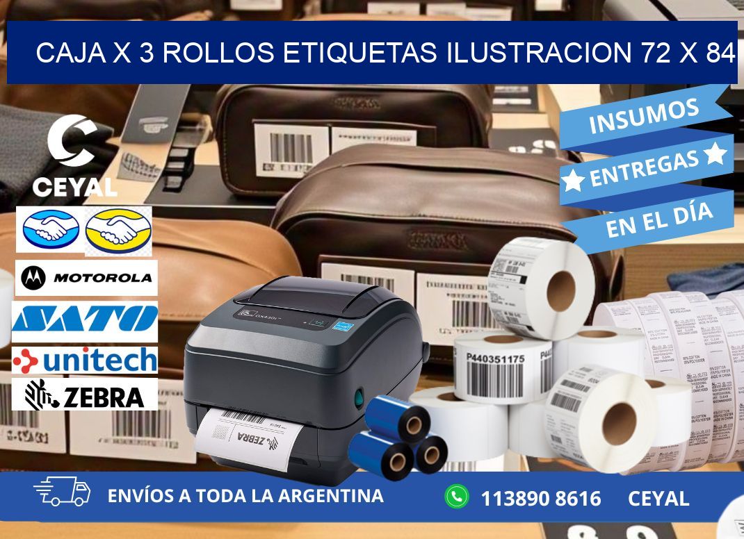 Caja X 3 Rollos Etiquetas Ilustracion 72 x 84