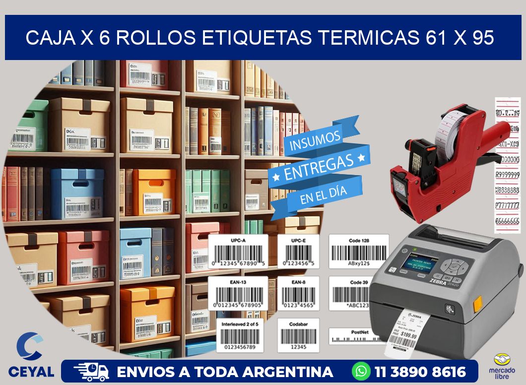 Caja X 6 Rollos Etiquetas termicas 61 x 95