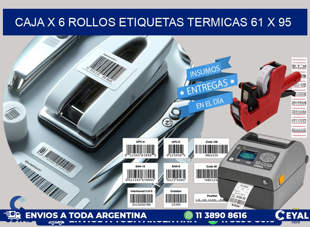 Caja X 6 Rollos Etiquetas termicas 61 x 95