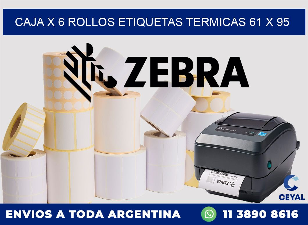Caja X 6 Rollos Etiquetas termicas 61 x 95
