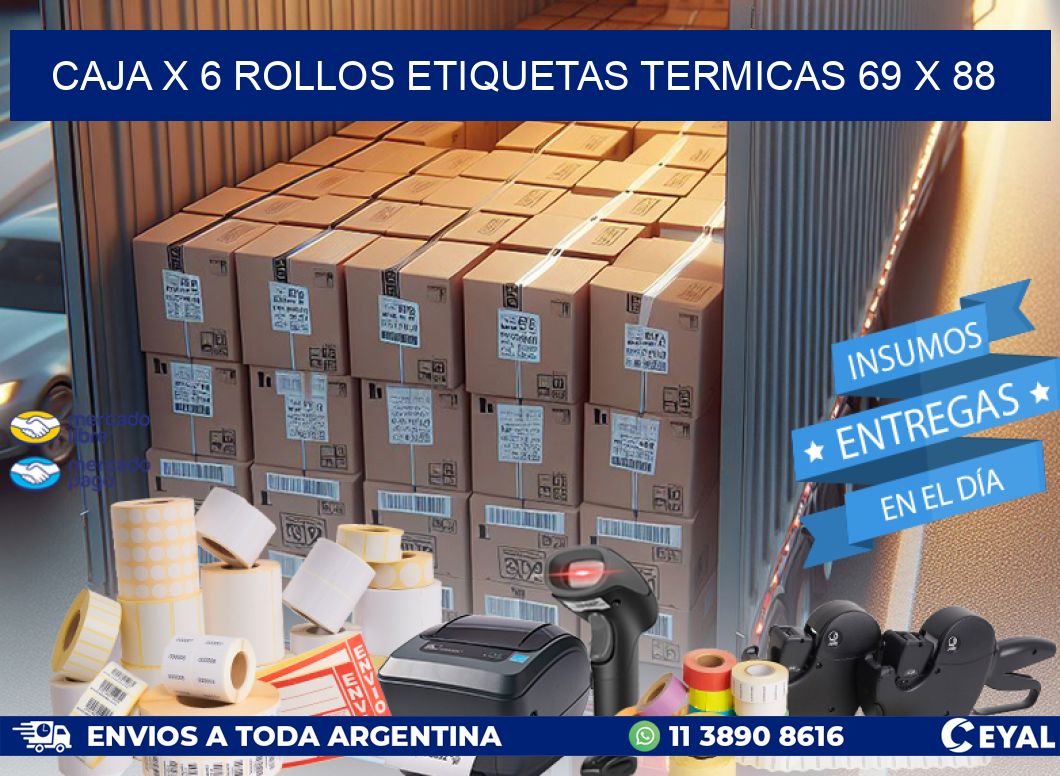 Caja X 6 Rollos Etiquetas termicas 69 x 88