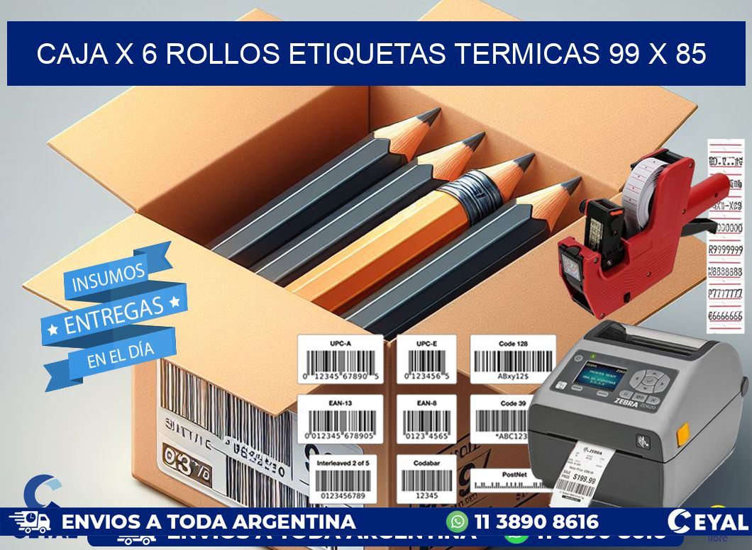 Caja X 6 Rollos Etiquetas termicas 99 x 85