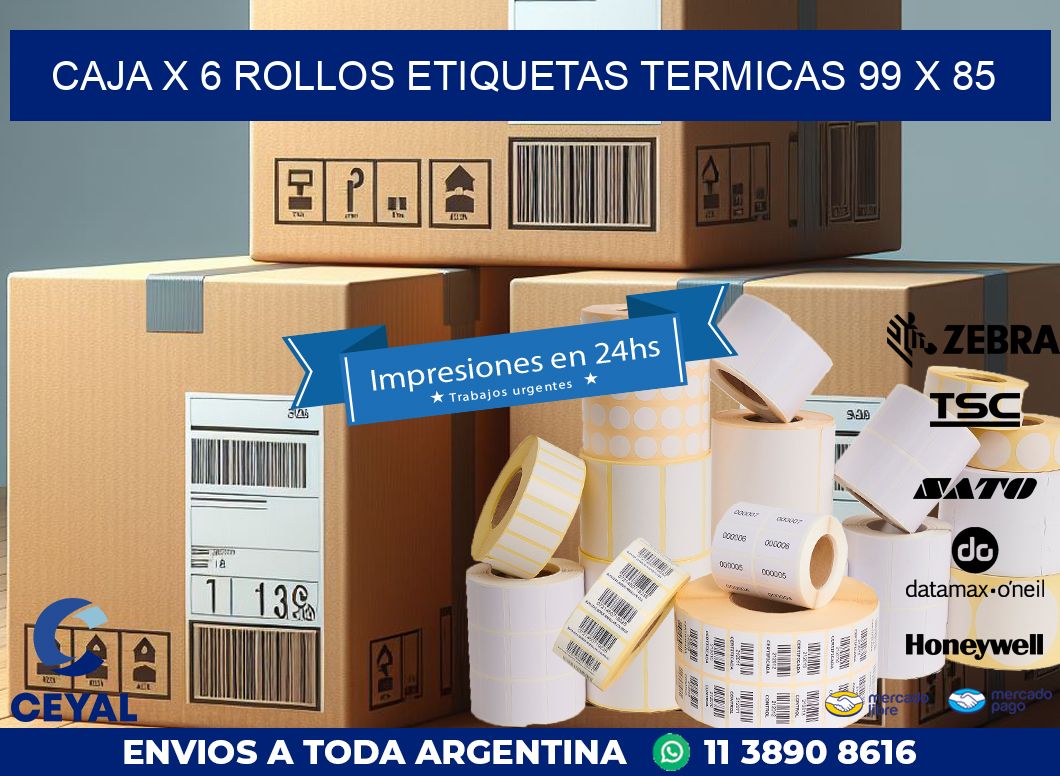 Caja X 6 Rollos Etiquetas termicas 99 x 85