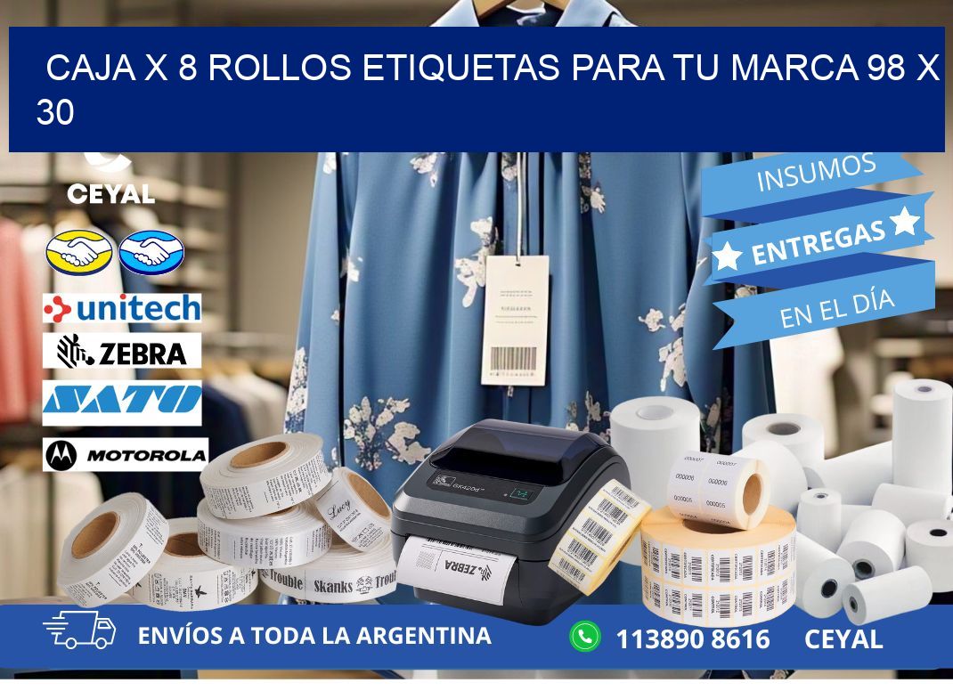 Caja X 8 Rollos Etiquetas para tu marca 98 x 30