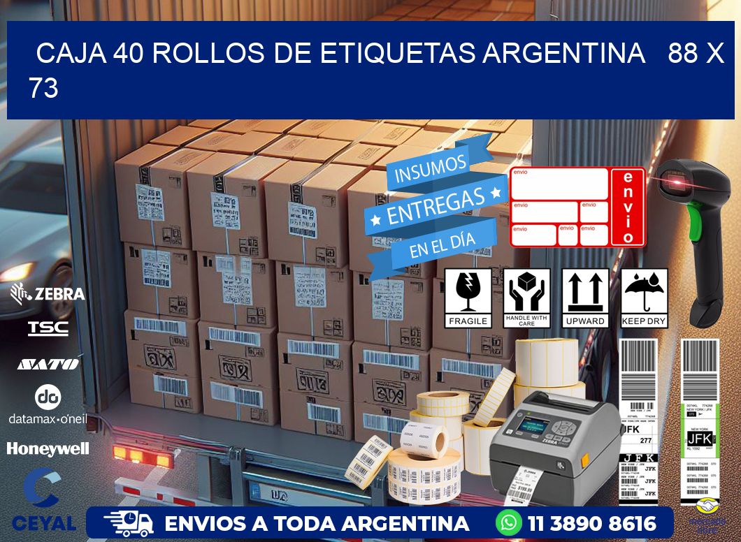 CAJA 40 ROLLOS DE ETIQUETAS ARGENTINA   88 x 73