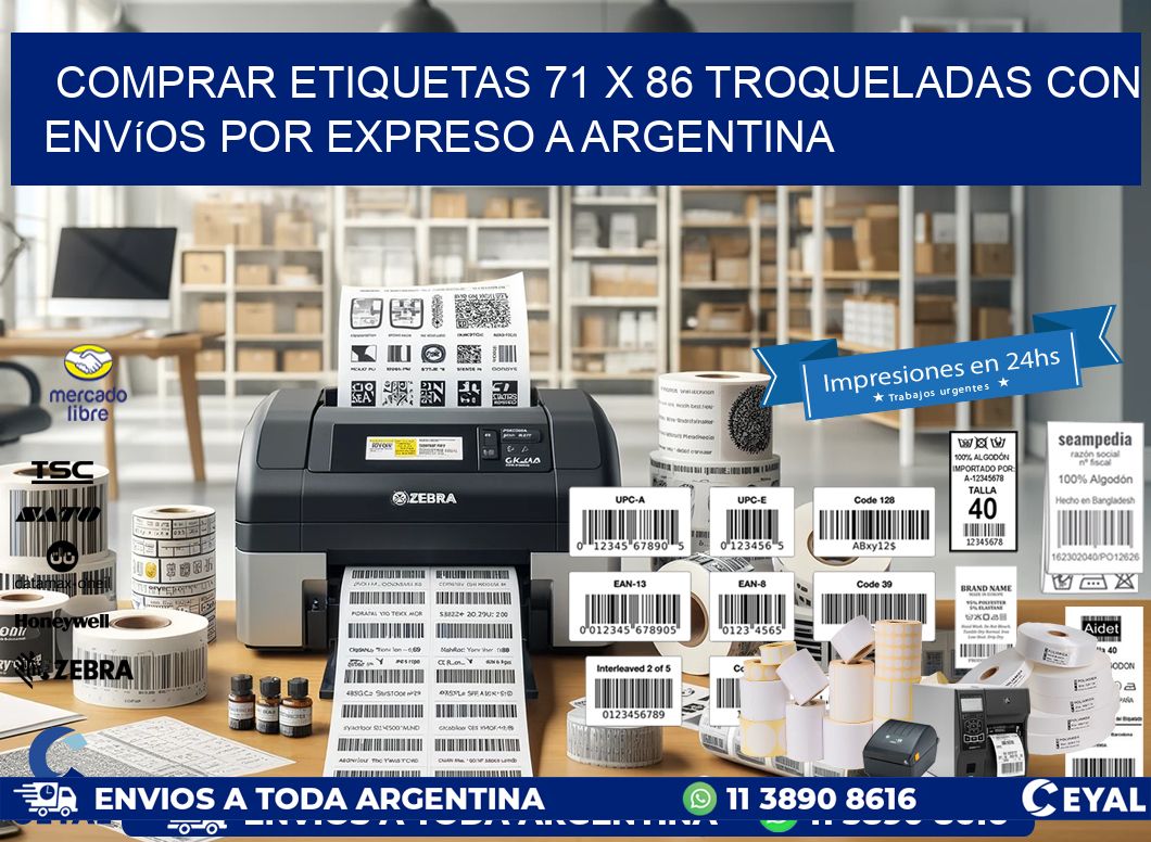Comprar etiquetas 71 x 86 troqueladas con envíos por expreso a Argentina