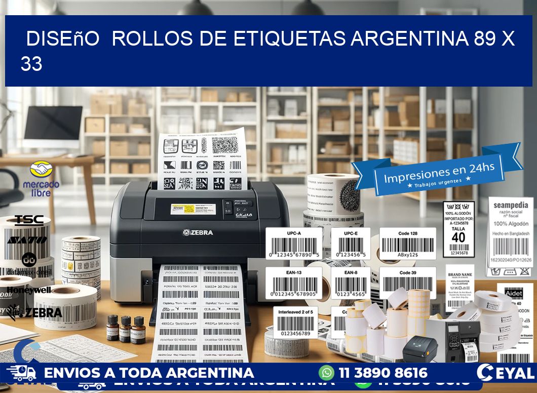 Diseño  ROLLOS DE ETIQUETAS ARGENTINA 89 x 33