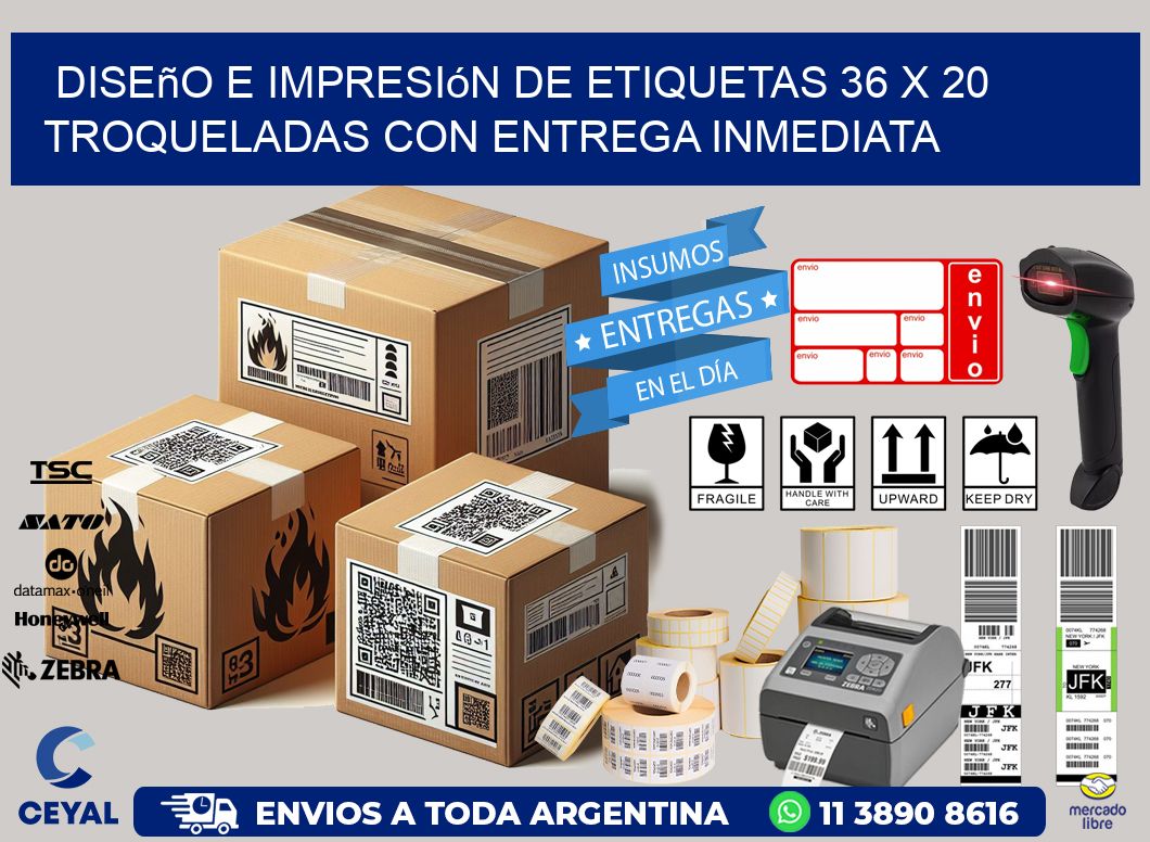 Diseño e impresión de etiquetas 36 x 20 troqueladas con entrega inmediata