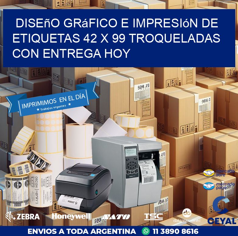 Diseño gráfico e impresión de etiquetas 42 x 99 troqueladas con entrega hoy