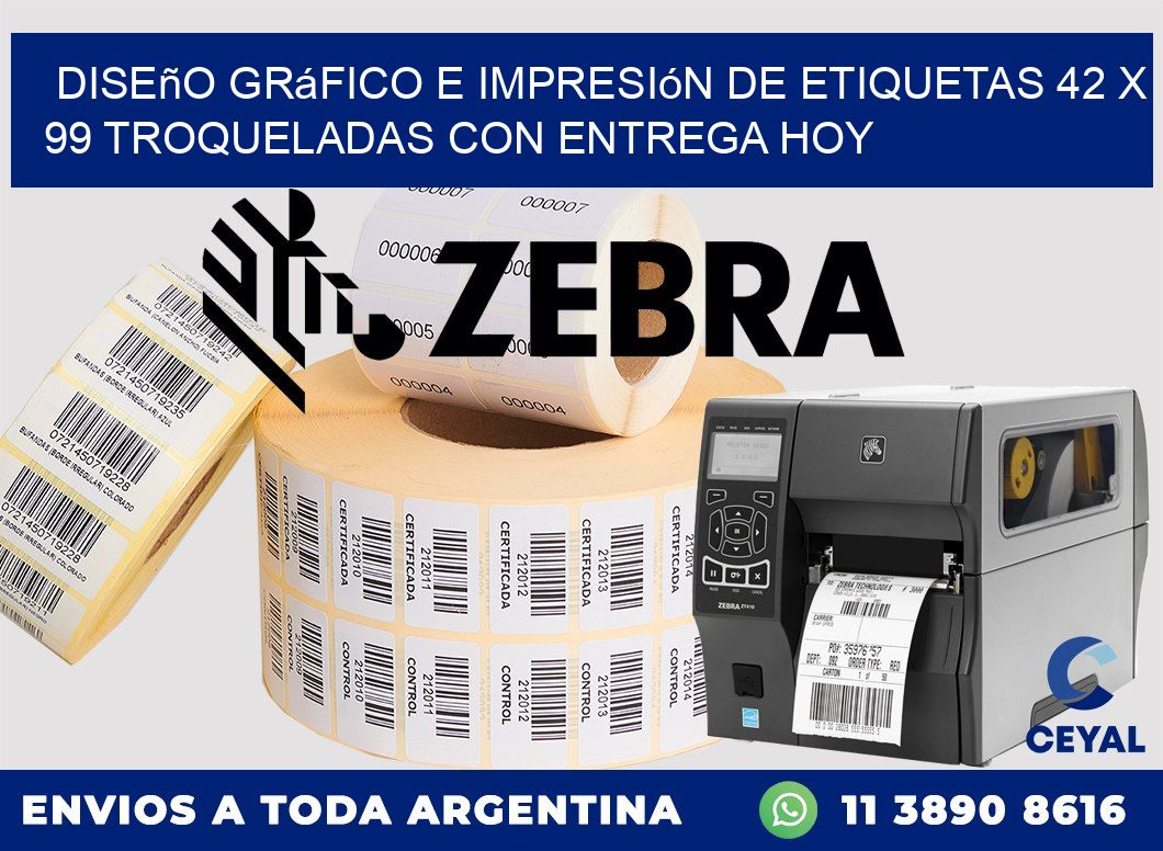 Diseño gráfico e impresión de etiquetas 42 x 99 troqueladas con entrega hoy