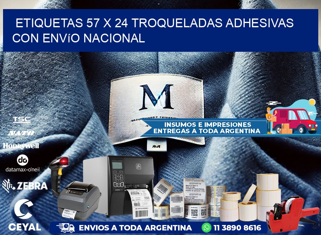Etiquetas 57 x 24 troqueladas adhesivas con envío nacional