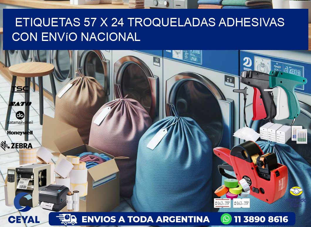 Etiquetas 57 x 24 troqueladas adhesivas con envío nacional
