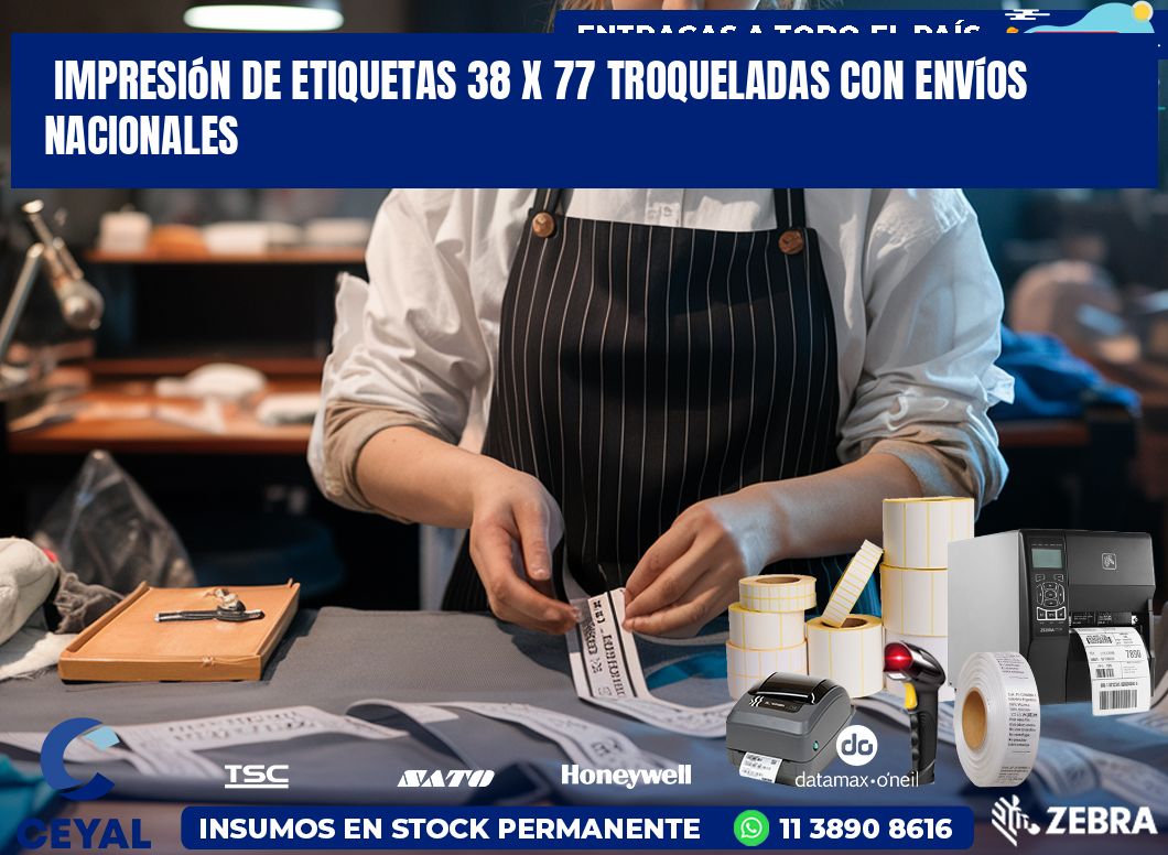 Impresión de etiquetas 38 x 77 troqueladas con envíos nacionales