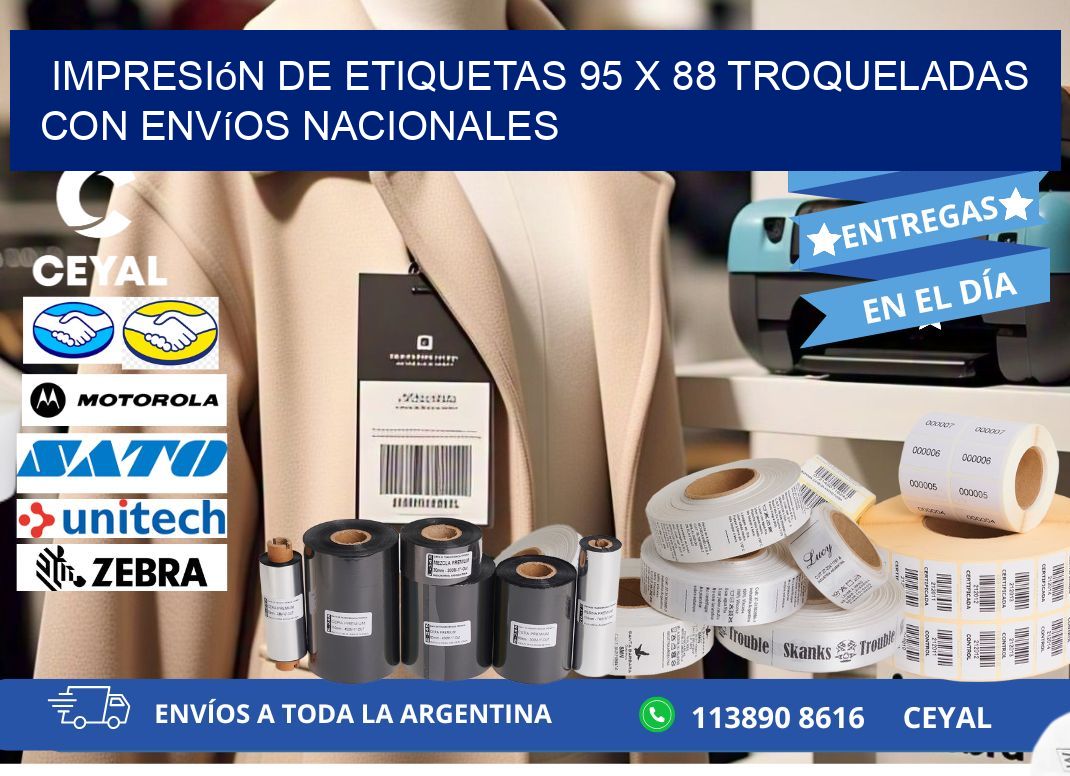 Impresión de etiquetas 95 x 88 troqueladas con envíos nacionales
