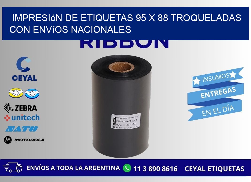 Impresión de etiquetas 95 x 88 troqueladas con envíos nacionales