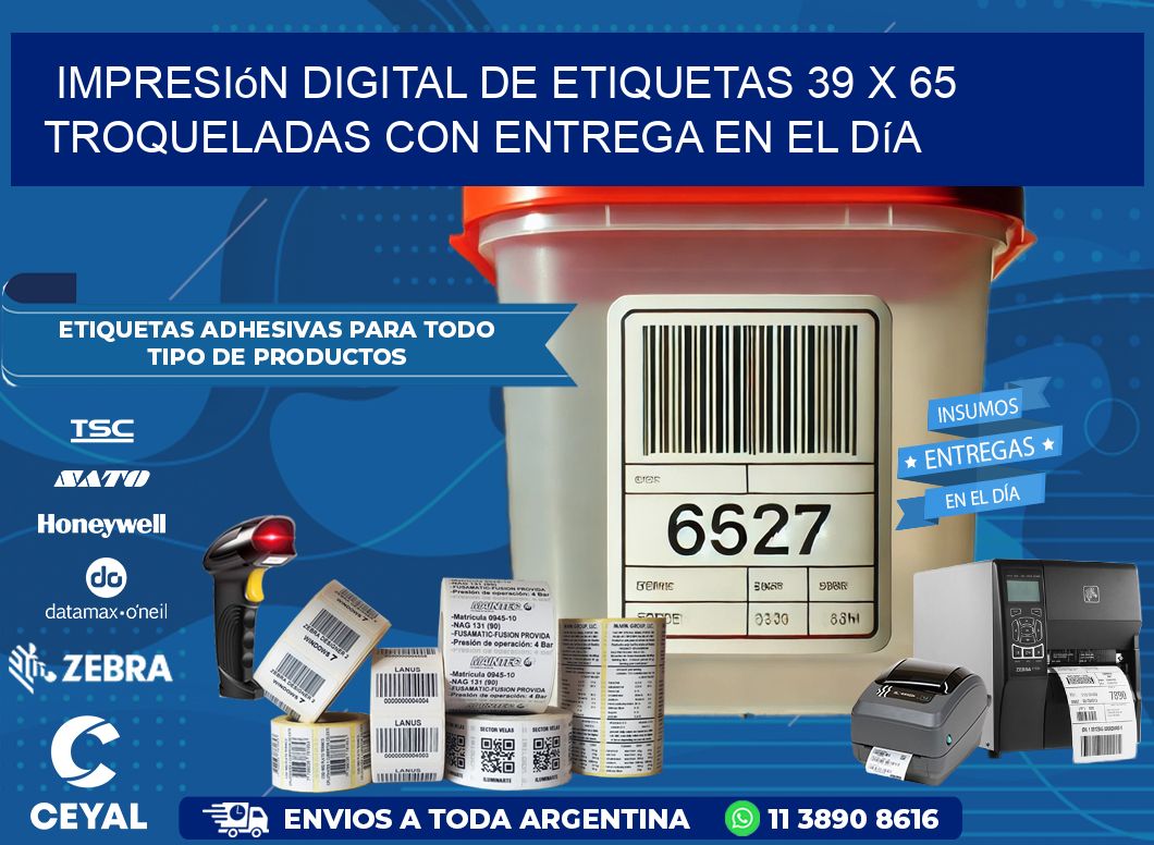 Impresión digital de etiquetas 39 x 65 troqueladas con entrega en el día