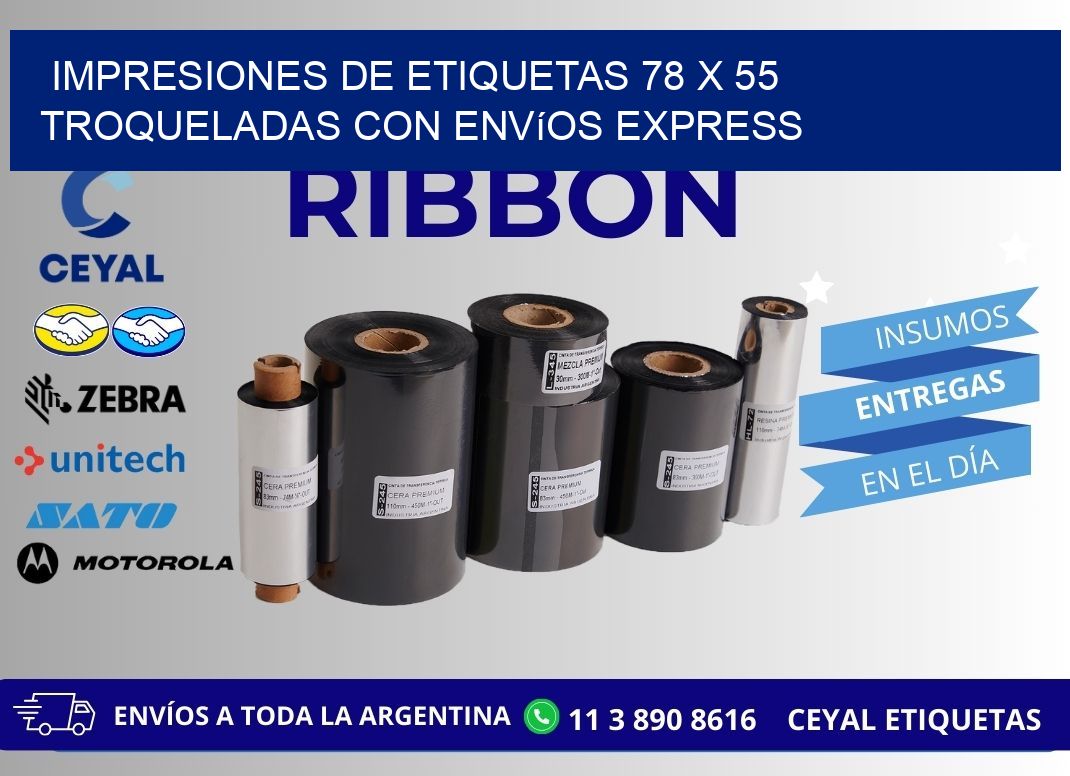 Impresiones de etiquetas 78 x 55 troqueladas con envíos express