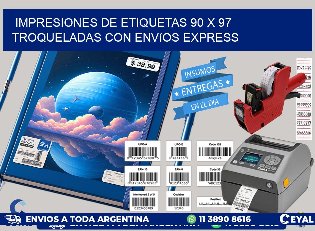 Impresiones de etiquetas 90 x 97 troqueladas con envíos express