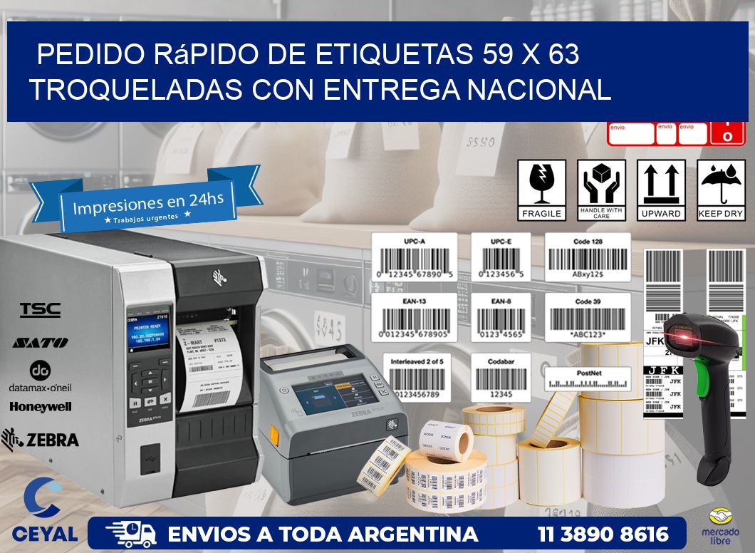 Pedido rápido de etiquetas 59 x 63 troqueladas con entrega nacional