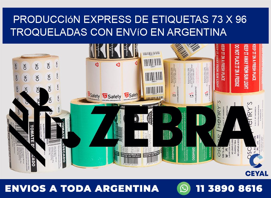 Producción express de etiquetas 73 x 96 troqueladas con envío en Argentina