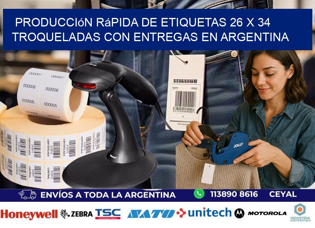 Producción rápida de etiquetas 26 x 34 troqueladas con entregas en Argentina