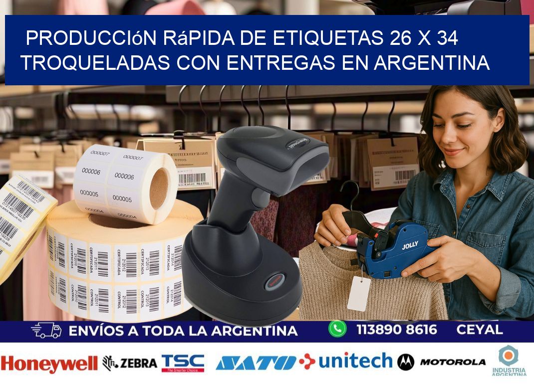 Producción rápida de etiquetas 26 x 34 troqueladas con entregas en Argentina