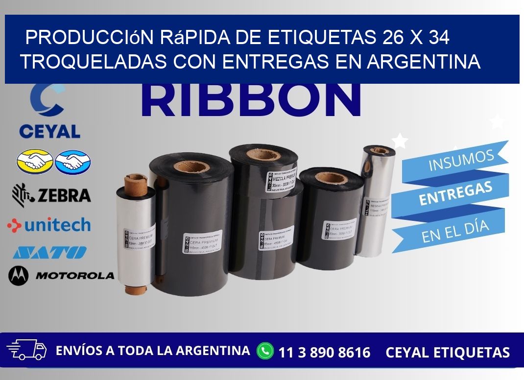 Producción rápida de etiquetas 26 x 34 troqueladas con entregas en Argentina