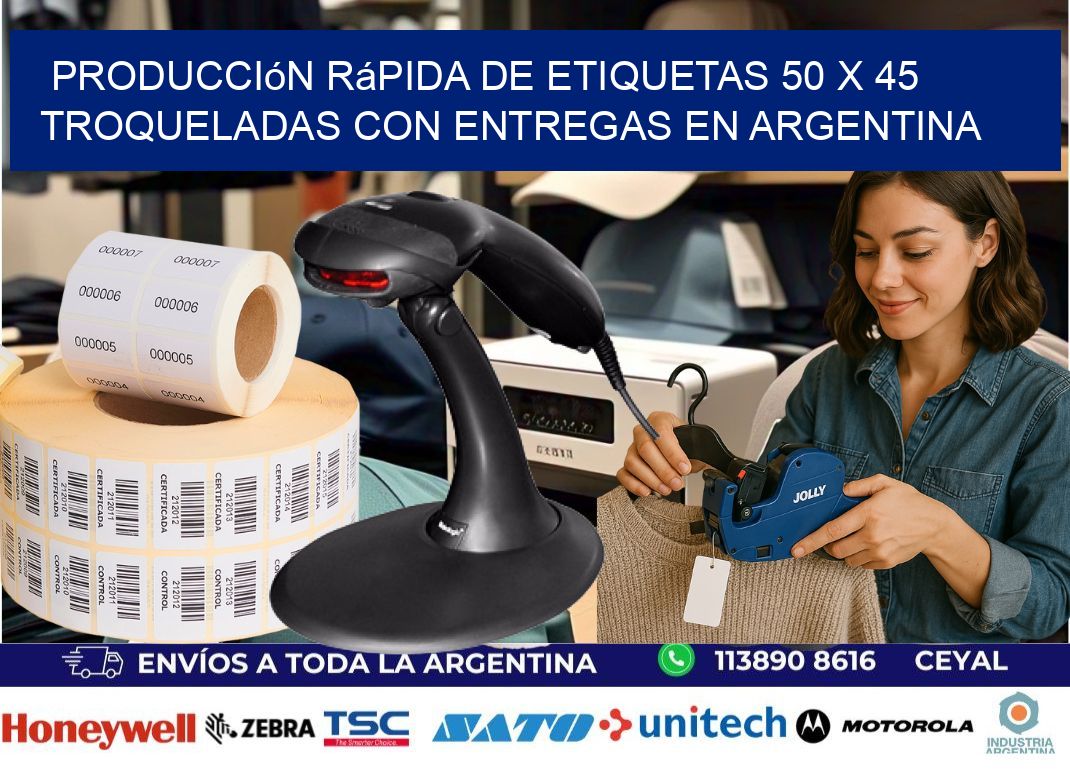 Producción rápida de etiquetas 50 x 45 troqueladas con entregas en Argentina