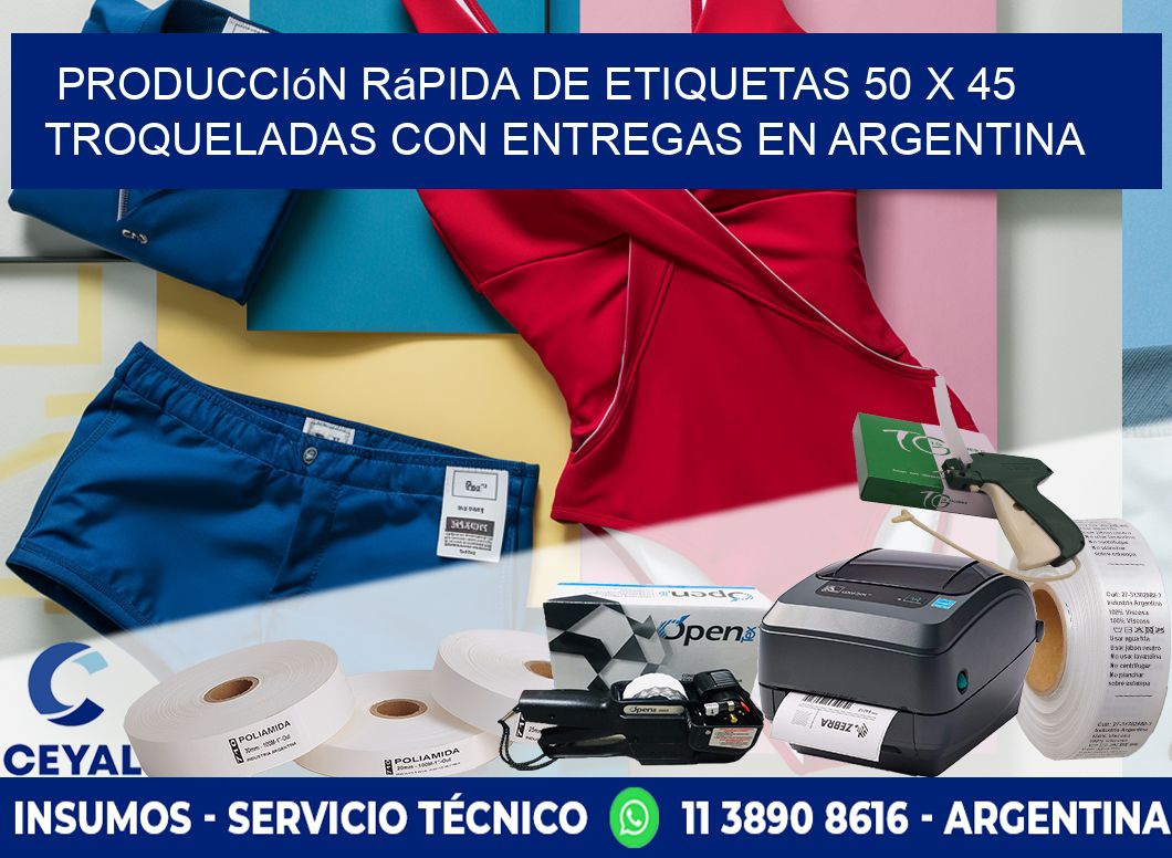 Producción rápida de etiquetas 50 x 45 troqueladas con entregas en Argentina
