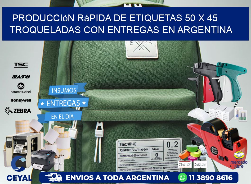 Producción rápida de etiquetas 50 x 45 troqueladas con entregas en Argentina