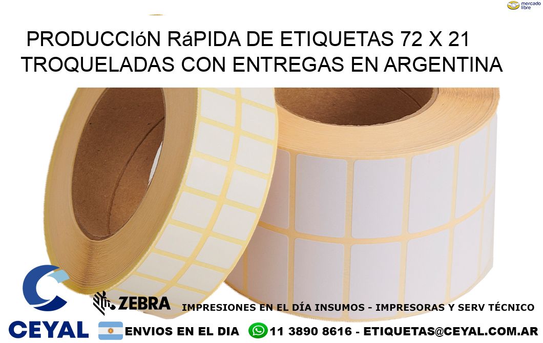 Producción rápida de etiquetas 72 x 21 troqueladas con entregas en Argentina