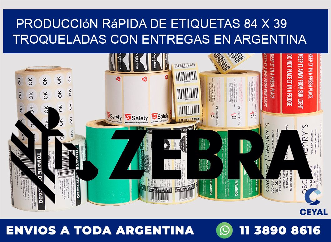 Producción rápida de etiquetas 84 x 39 troqueladas con entregas en Argentina