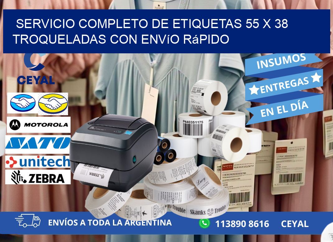 Servicio completo de etiquetas 55 x 38 troqueladas con envío rápido