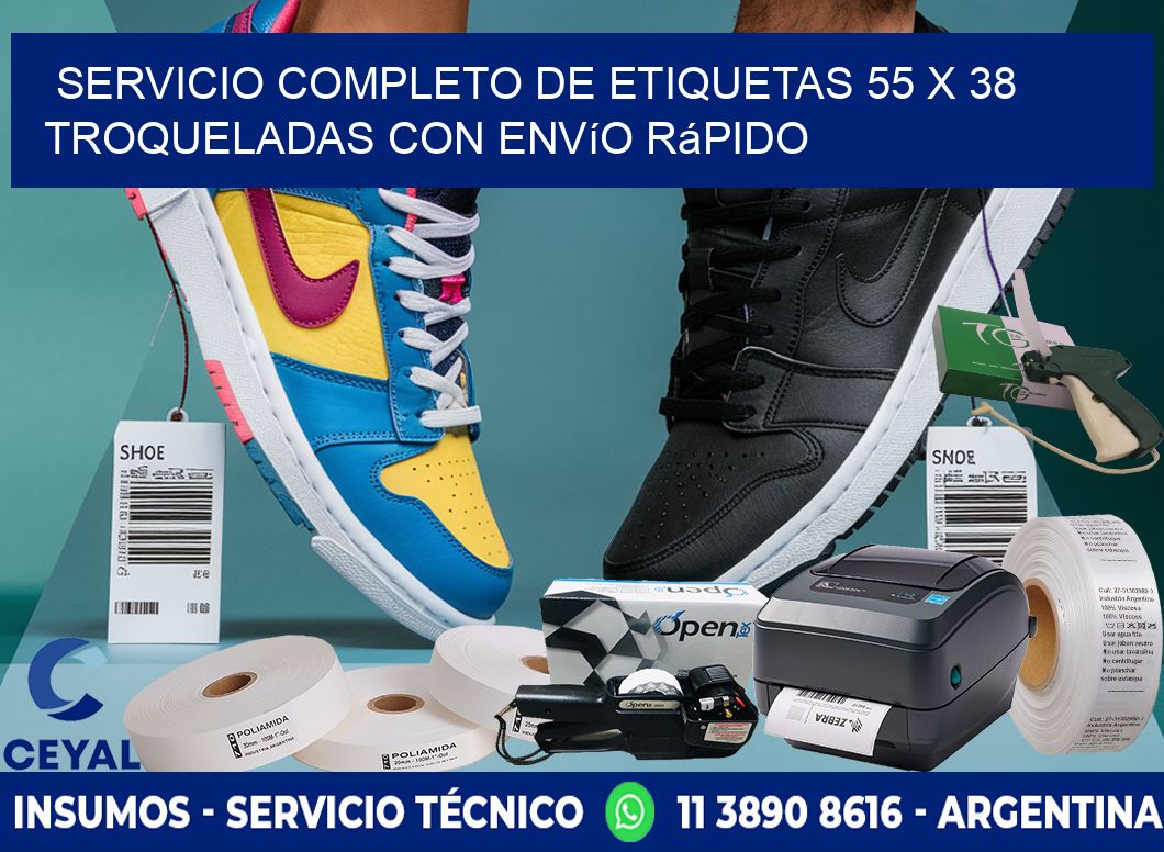 Servicio completo de etiquetas 55 x 38 troqueladas con envío rápido
