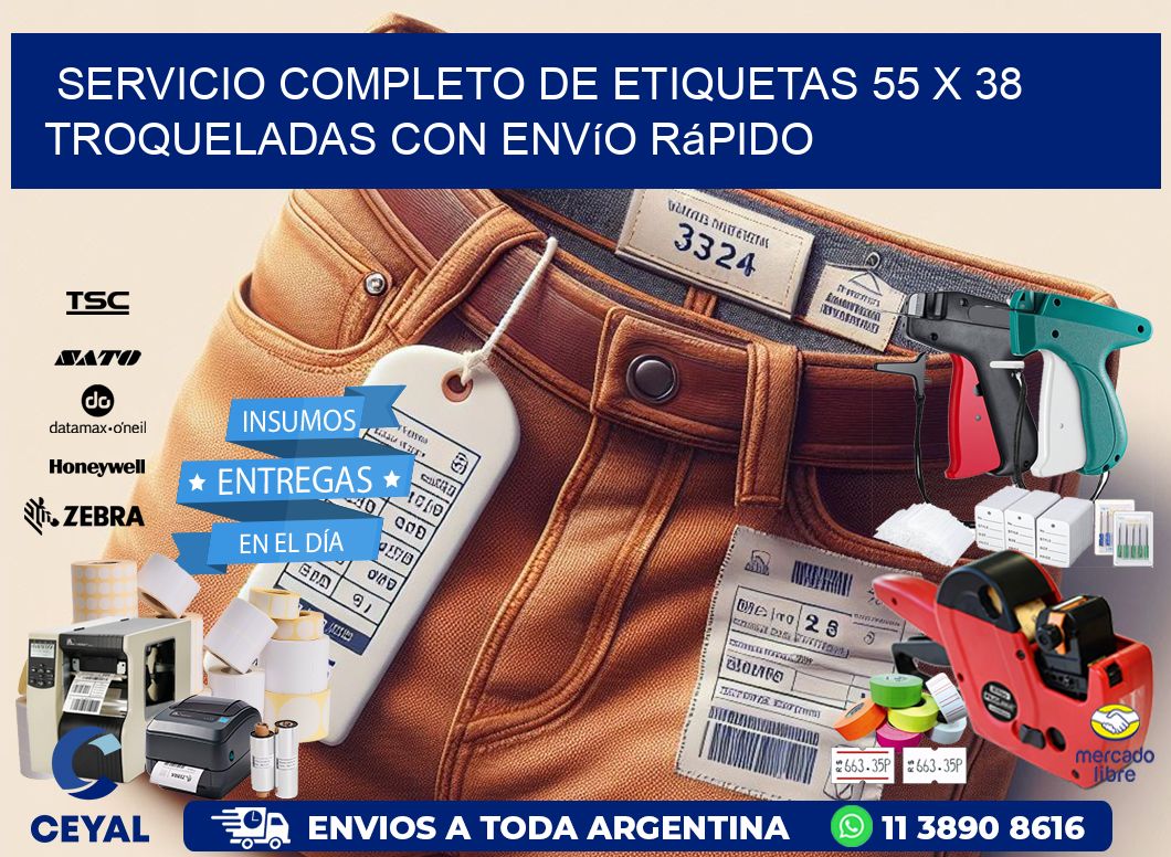 Servicio completo de etiquetas 55 x 38 troqueladas con envío rápido