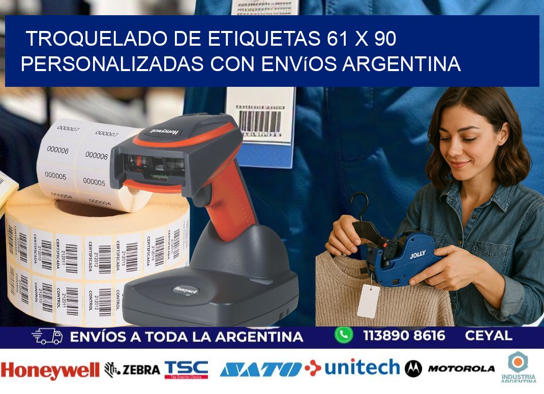 Troquelado de etiquetas 61 x 90 personalizadas con envíos Argentina