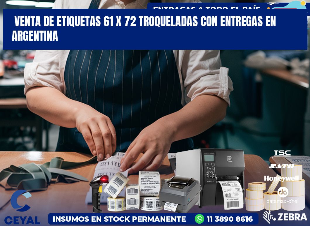 Venta de etiquetas 61 x 72 troqueladas con entregas en Argentina