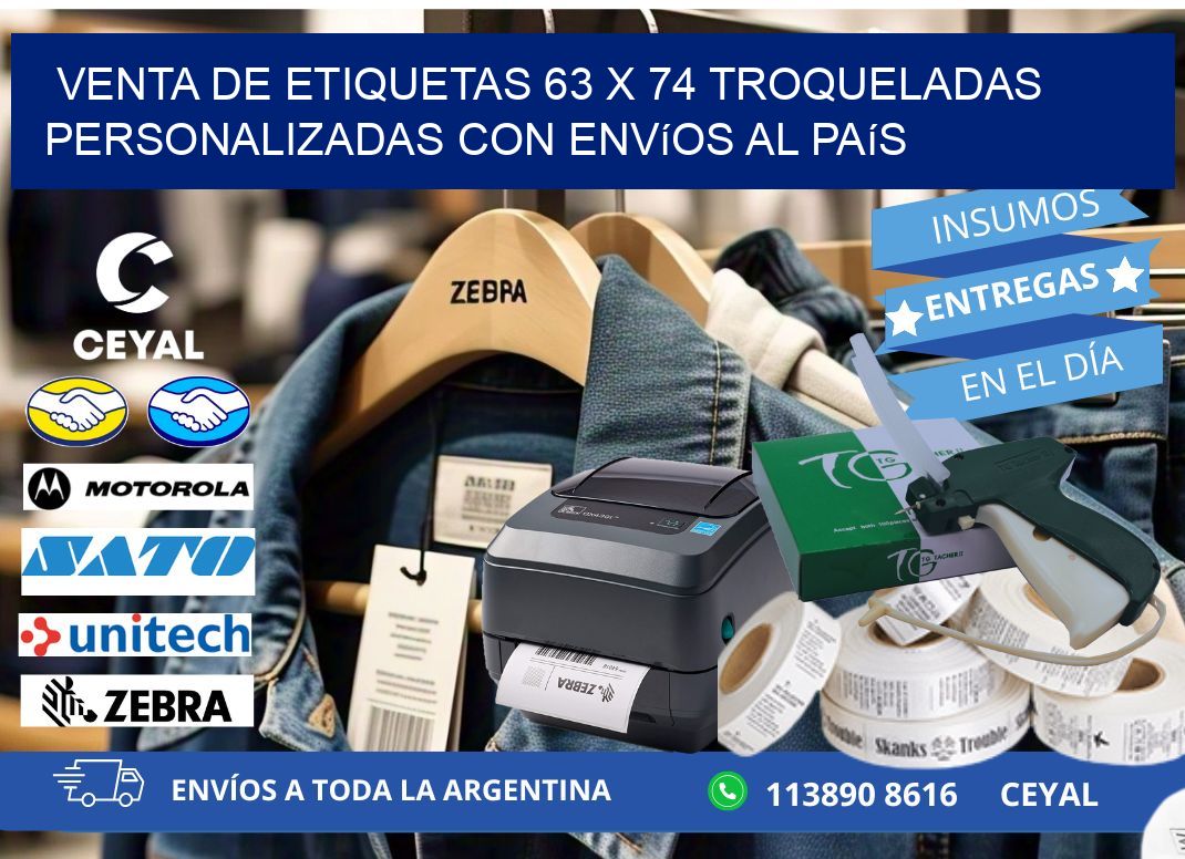 Venta de etiquetas 63 x 74 troqueladas personalizadas con envíos al país