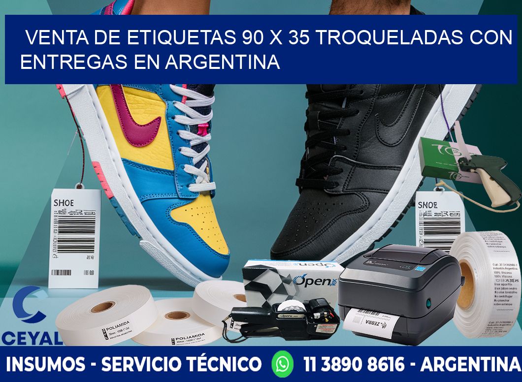 Venta de etiquetas 90 x 35 troqueladas con entregas en Argentina