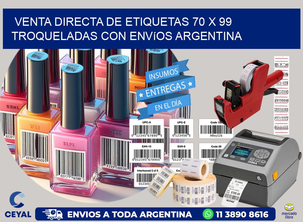 Venta directa de etiquetas 70 x 99 troqueladas con envíos Argentina