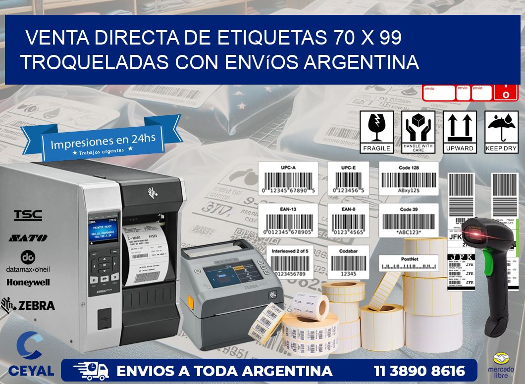 Venta directa de etiquetas 70 x 99 troqueladas con envíos Argentina